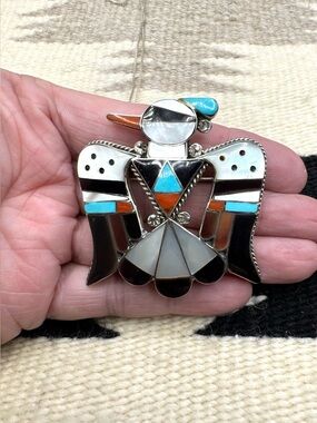 Bobby Corraine Shack Zuni Sterling Silver Multi Stone Thunderbird Necklace